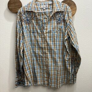 Y2K Panhandle Slim Retro Western Wear Plaid Embroidered Shirt XXL Rodeo Glam